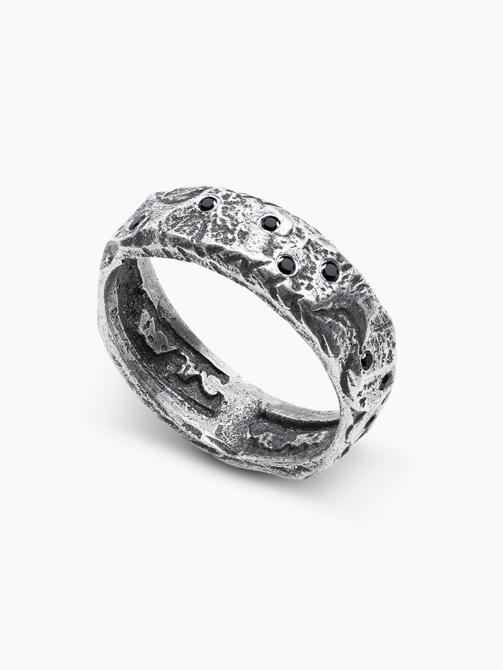 Hammered Ring Sterling Silver 925 Black Diamond Israel