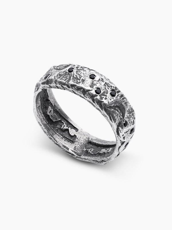 Hammered Ring Sterling Silver 925 Black Diamond Israel