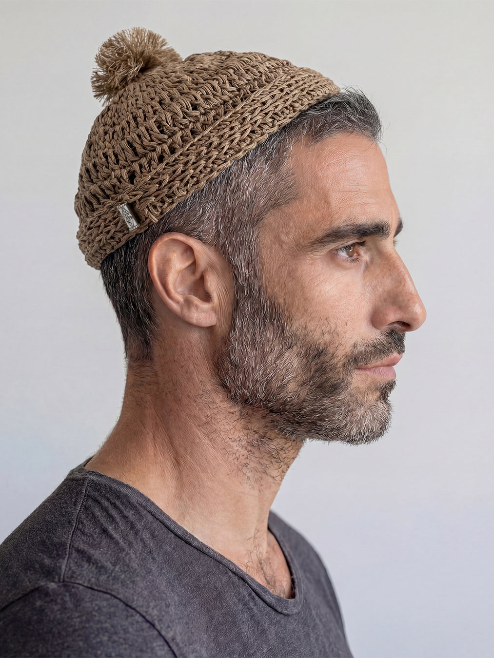 Handmade Linen Kippah with Pom-Pom Israel Jewish