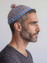 Handmade Linen Kippah with Pom-Pom Israel Jewish