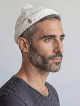 Handmade Linen Kippah with Pom-Pom Israel Jewish