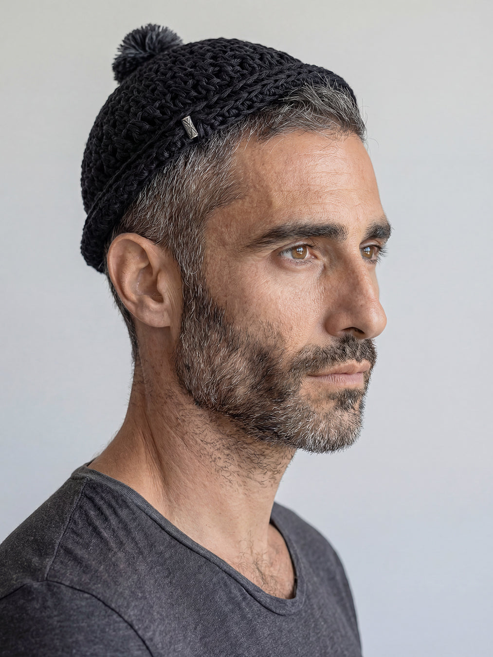 Handmade Linen Kippah with Pom-Pom Israel Jewish