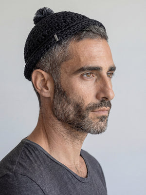 Handmade Linen Kippah with Pom-Pom Israel Jewish