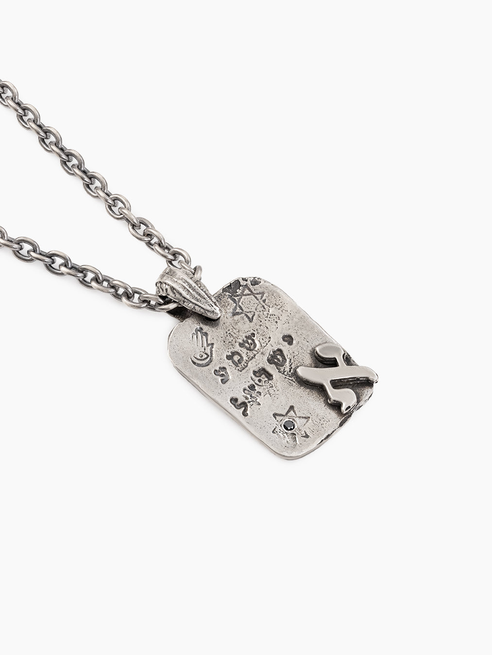 Hebrew Letter Alef Necklace Silver 925 Black Diamond