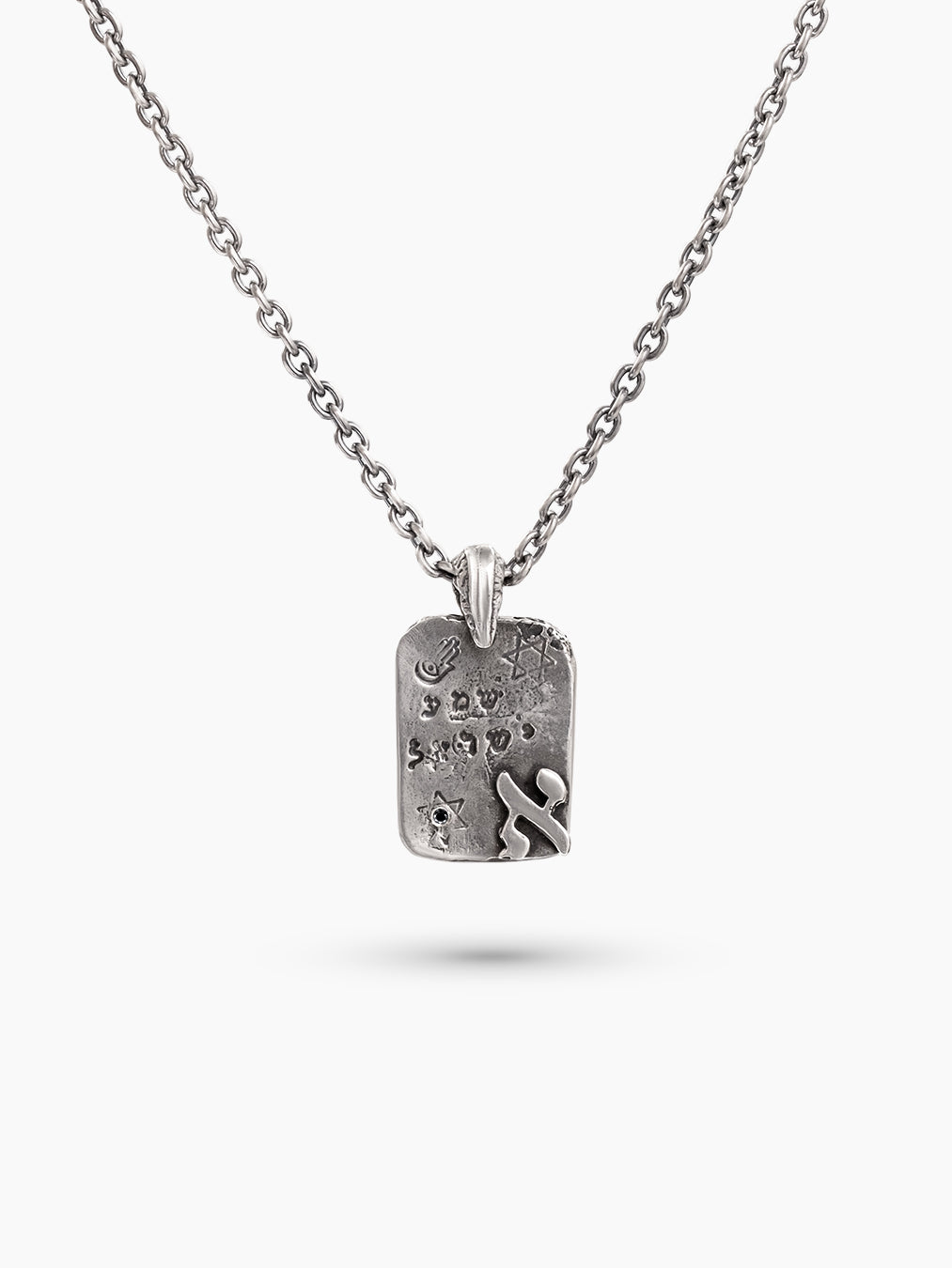 Hebrew Letter Alef Necklace Silver 925 Black Diamond