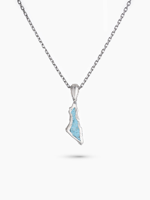 Israel Border Necklace Silver 925 Turquoise Jewish