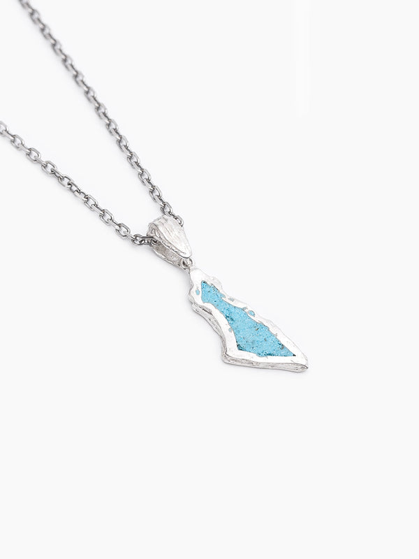 Israel Border Necklace Silver 925 Turquoise Jewish