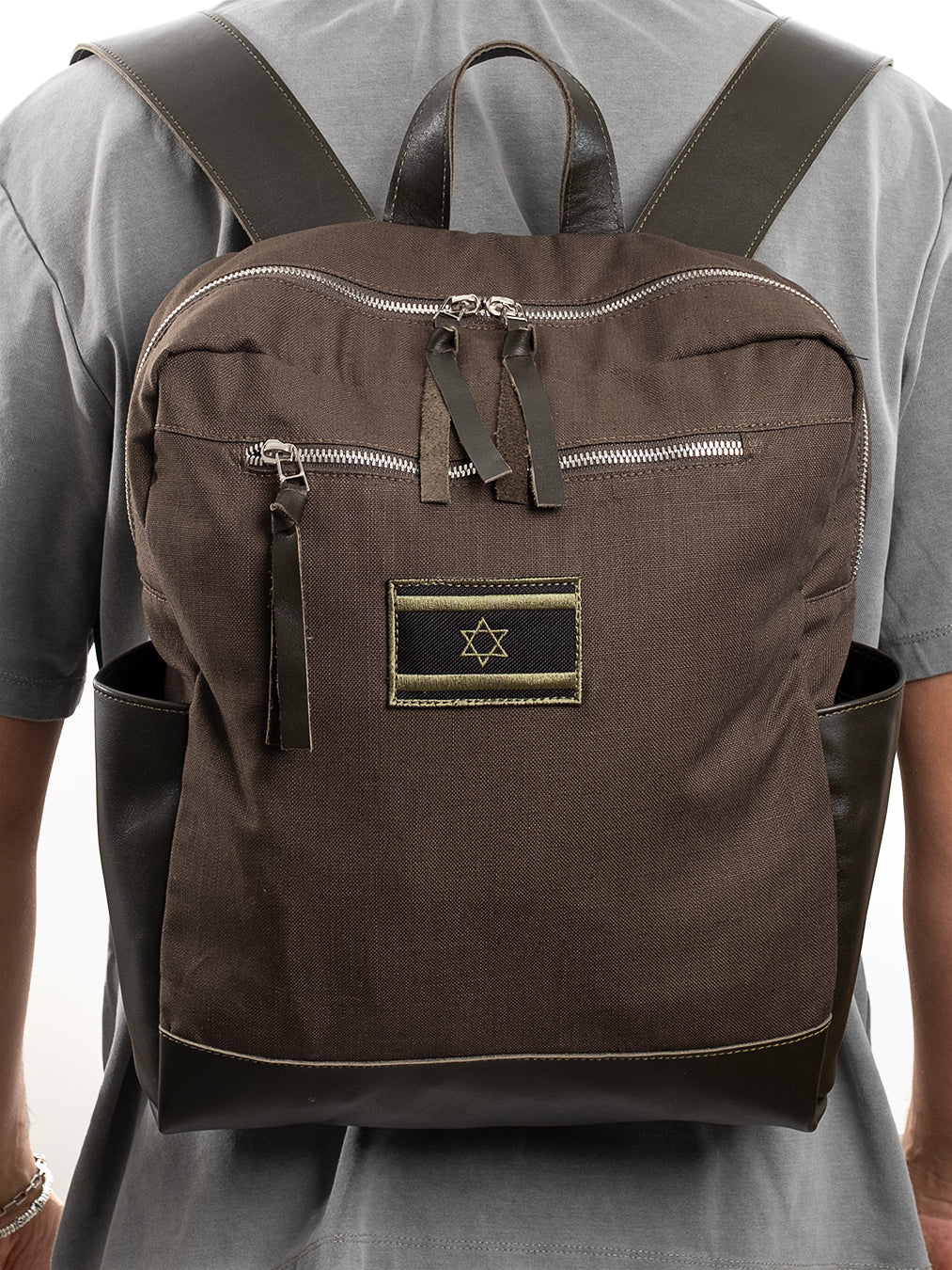 Israel Flag Backpack Khaki Canvas Jewish Bag