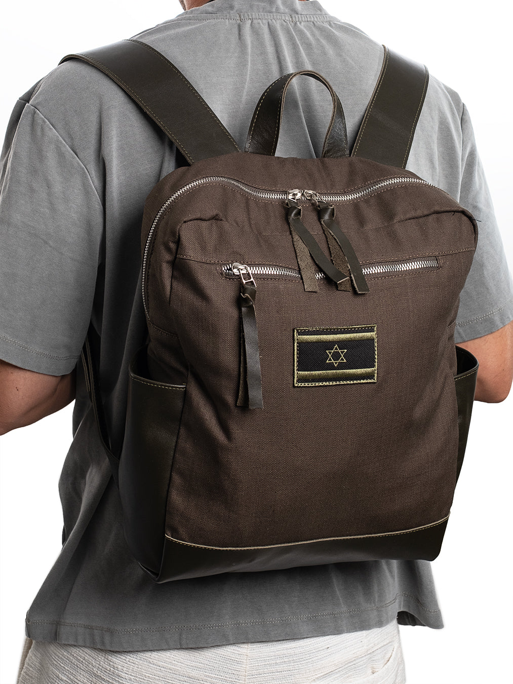Israel Flag Backpack Khaki Canvas Jewish Bag