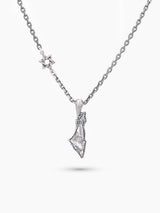 Israel Map Necklace Silver 925 Diamond Sapphire Israel