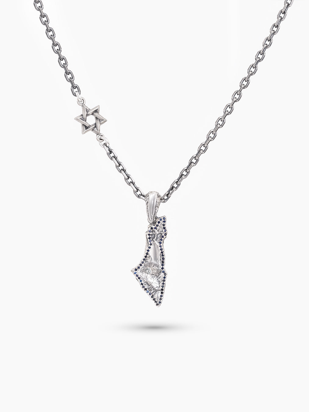 Israel Map Necklace Silver 925 Diamond Sapphire Israel