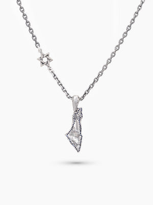Israel Map Necklace Silver 925 Diamond Sapphire Israel