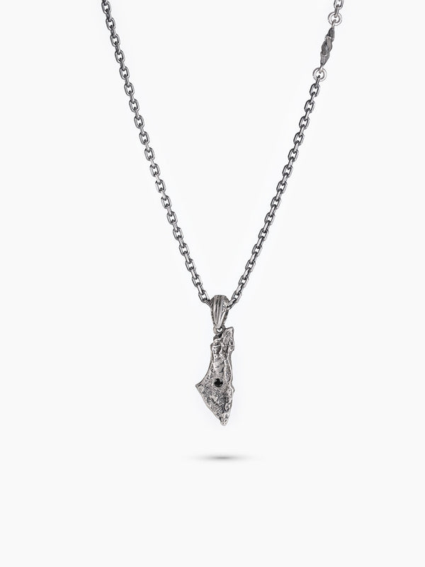 Israel Map Necklace Sterling Silver 925 Black Diamond