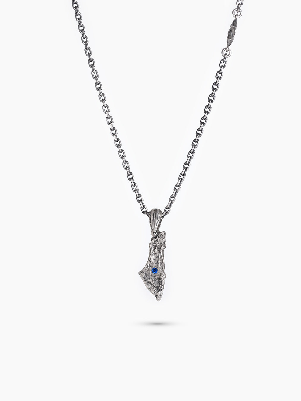 Israel Map Necklace Sterling Silver 925 Blue Sapphire
