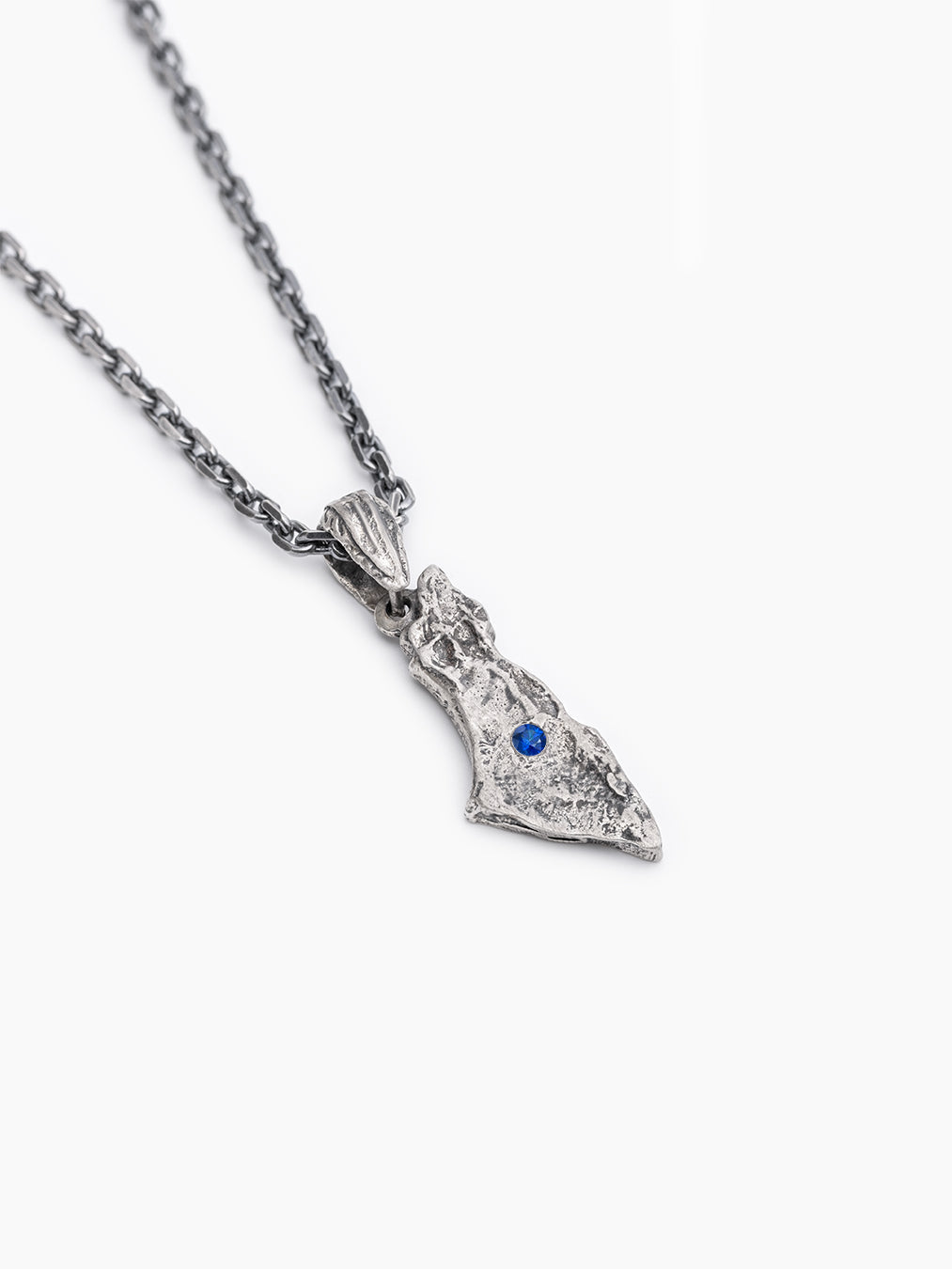 Israel Map Necklace Sterling Silver 925 Blue Sapphire