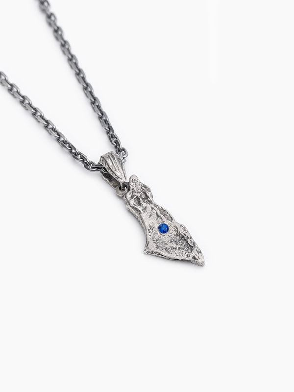 Israel Map Necklace Sterling Silver 925 Blue Sapphire
