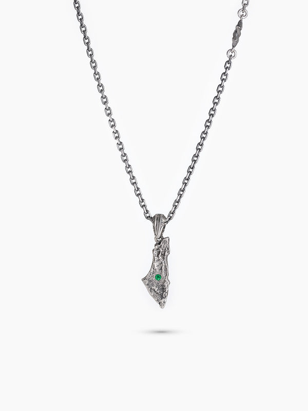 Israel Map Necklace Sterling Silver 925 Green Emerald