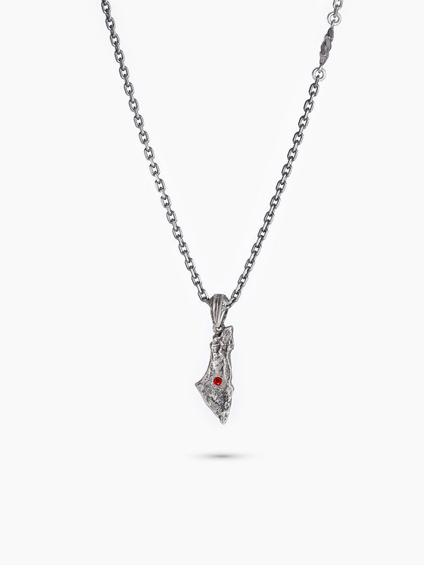 Israel Map Necklace Sterling Silver 925 Ruby Israel