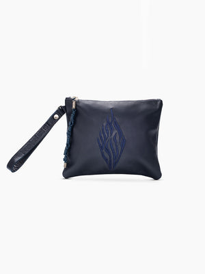 Leather Pouch Handbag Blue Navy Smooth Israel Jewish