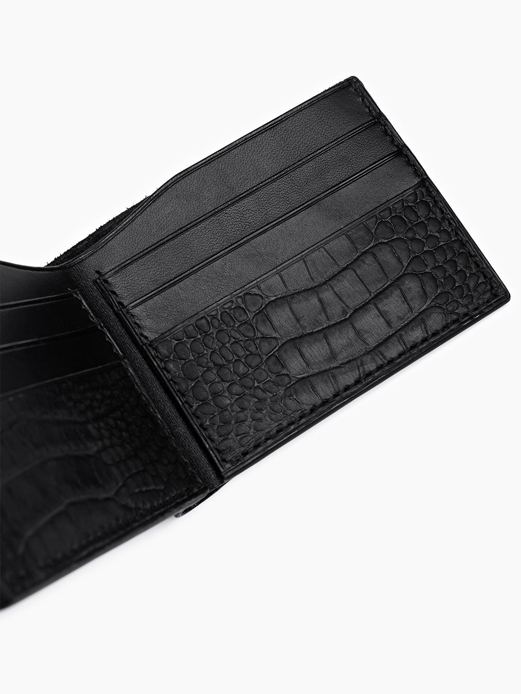 Leather Wallet Black Croco Embossed Handmade