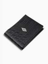 Leather Wallet Black Croco Embossed Handmade