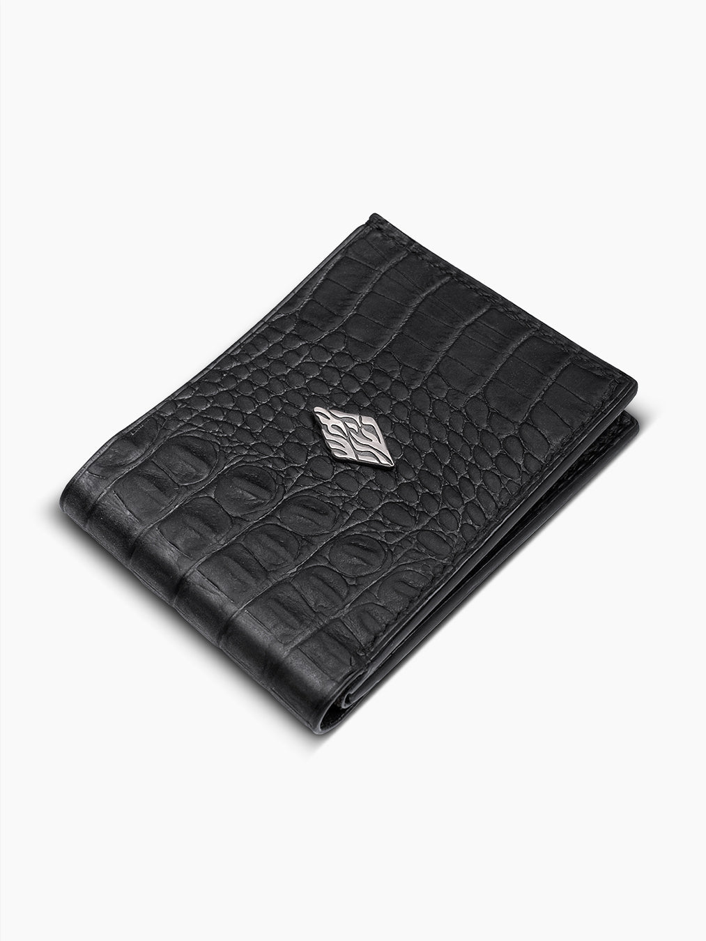 Leather Wallet Black Croco Embossed Handmade