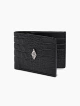 Leather Wallet Black Croco Embossed Handmade