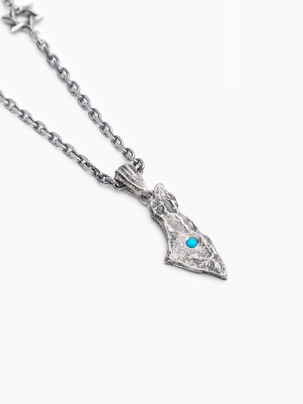 Masada Israel map Necklace Sterling Silver 925 with Turquoise