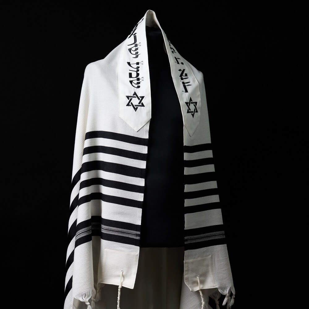 Menorah Tallit Black White | Luxury Jewish Prayer Shawl