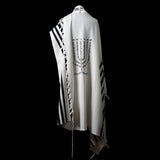 Menorah Tallit Black White | Luxury Jewish Prayer Shawl