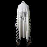 Menorah Tallit Black White | Luxury Jewish Prayer Shawl