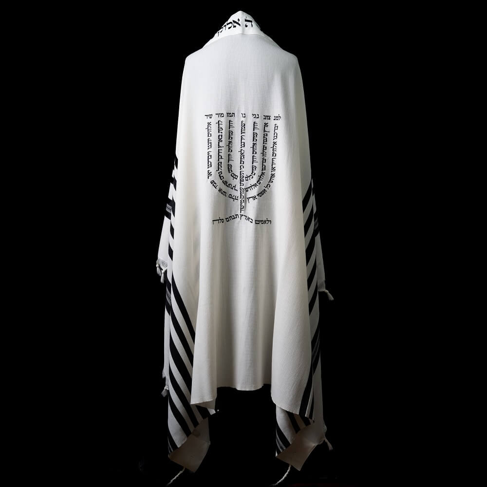 Menorah Tallit Black White | Luxury Jewish Prayer Shawl