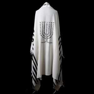Menorah Tallit Black White | Luxury Jewish Prayer Shawl