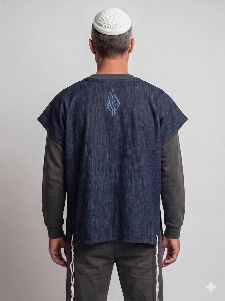 Modern Talit Katan Blue Denim | Israel Flag Embroidery – Kameart
