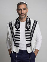 Nachman Tallit White Black | Luxury Prayer Shawl