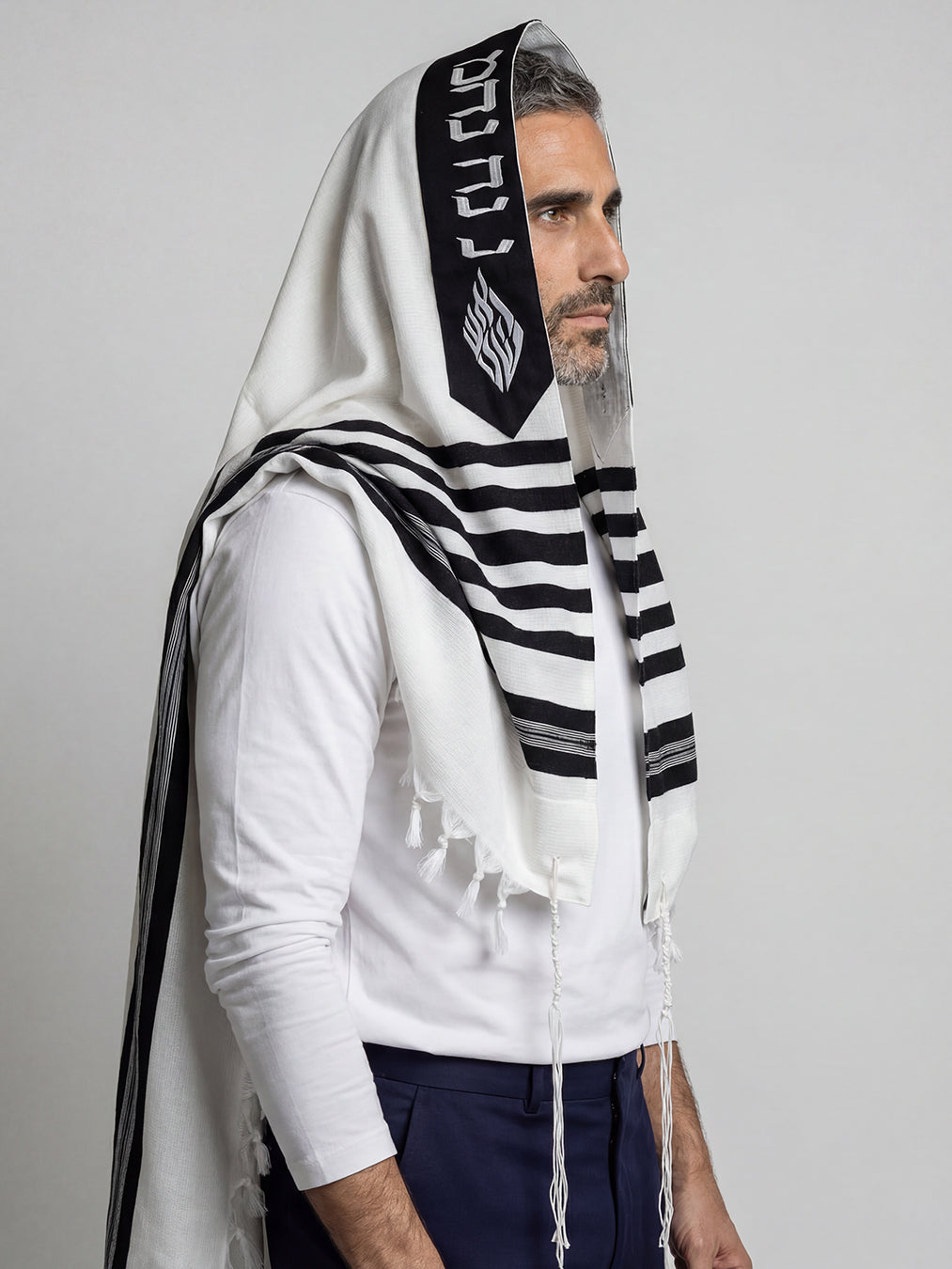 Nachman Tallit White Black | Luxury Prayer Shawl