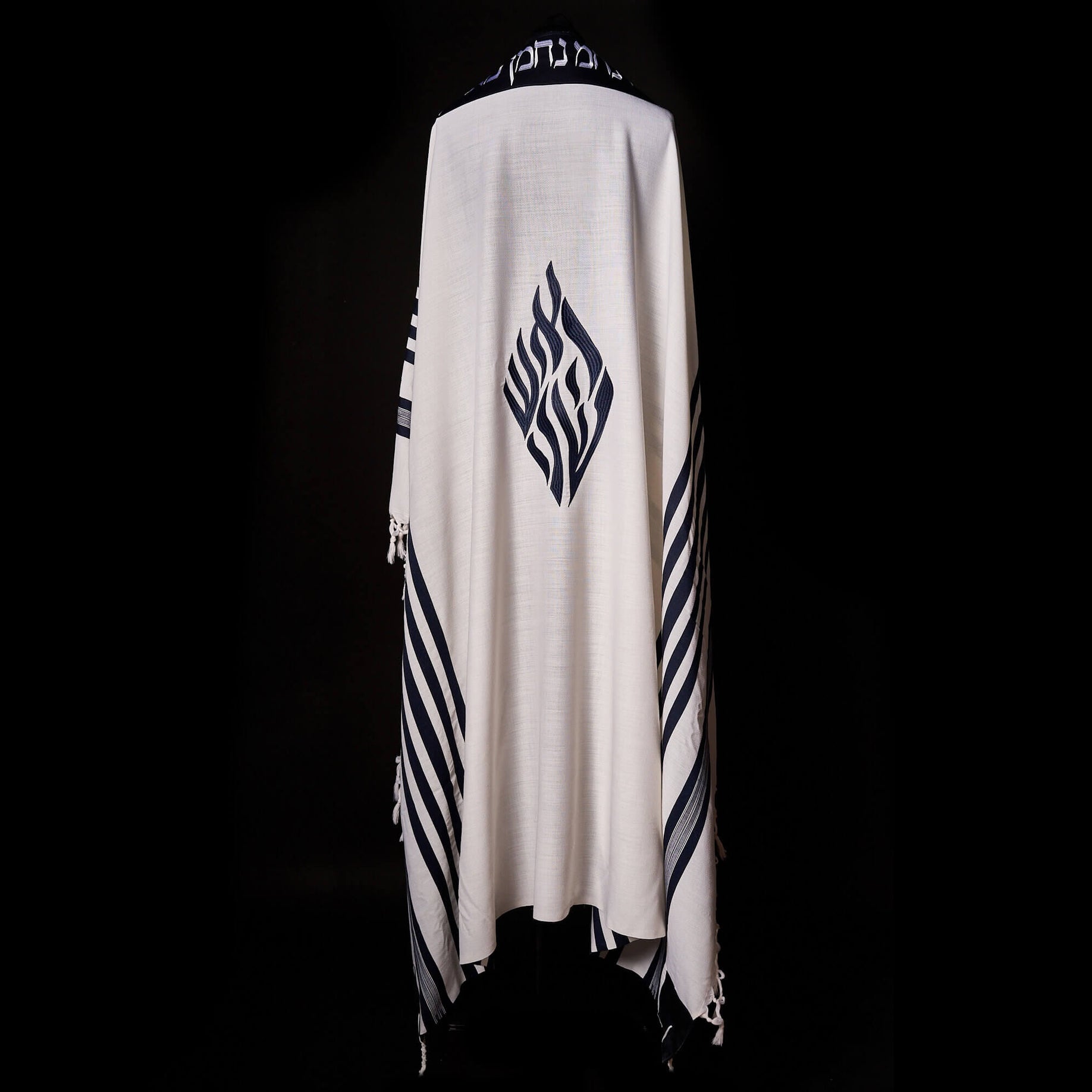 Nachman Tallit White Blue Navy | Luxury Prayer Shawl