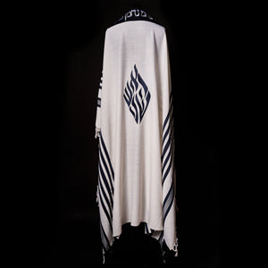 Nachman Tallit White Blue Navy | Luxury Prayer Shawl