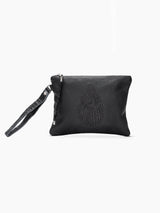 Shema Israel Leather Pouch Handbag Black Grained Israel