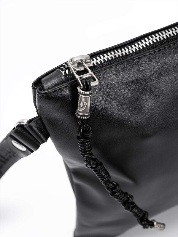 Shema Israel Leather Pouch Handbag Black Smooth Israel