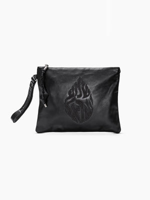 Shema Israel Leather Pouch Handbag Black Smooth Israel