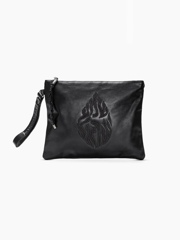 Shema Israel Leather Pouch Handbag Black Smooth Israel