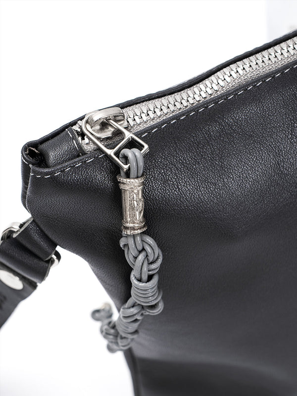 Shema Israel Leather Pouch Handbag Gray Smooth Israel