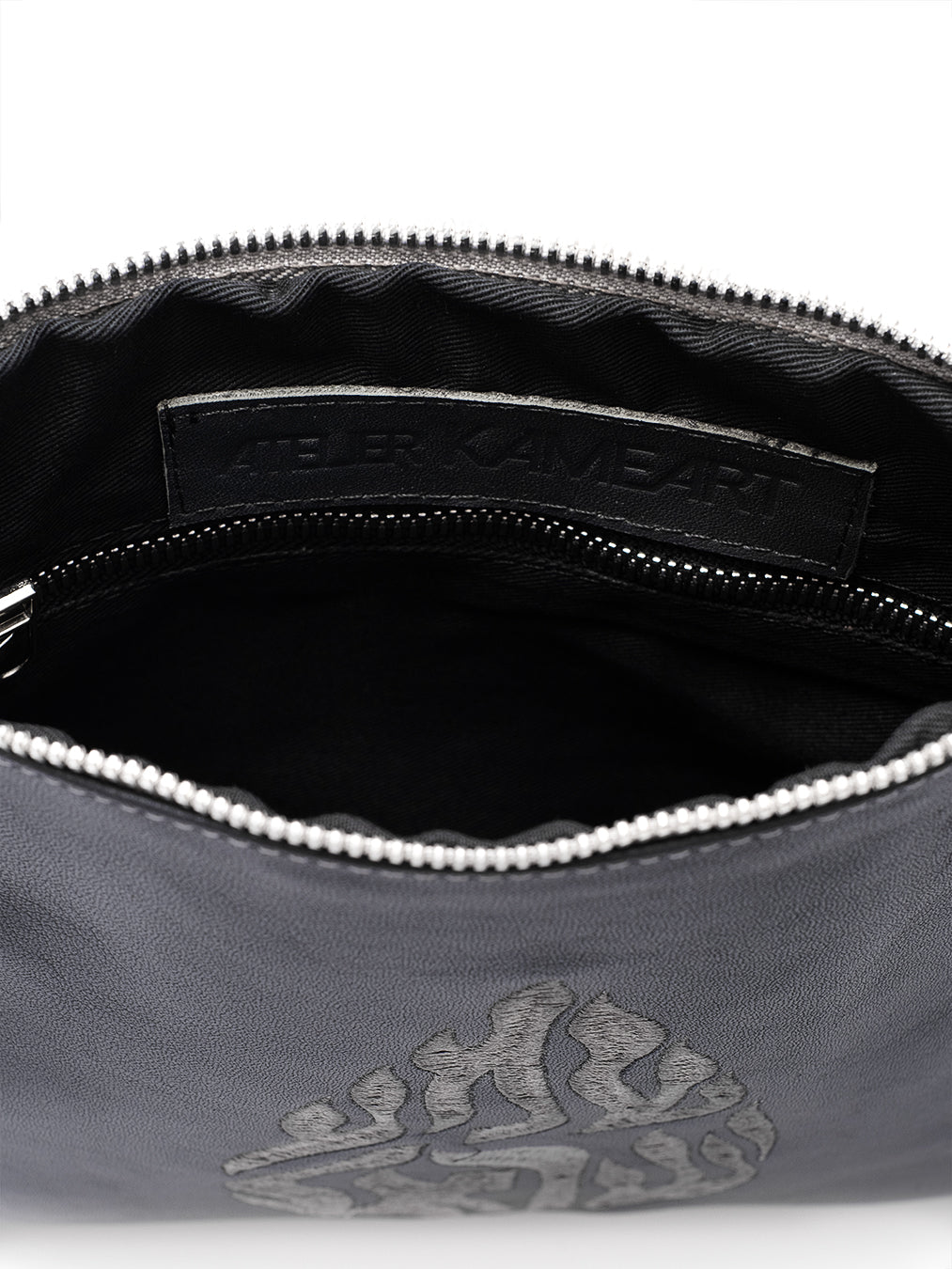 Shema Israel Leather Pouch Handbag Gray Smooth Israel