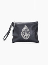 Shema Israel Leather Pouch Handbag Gray Smooth Israel