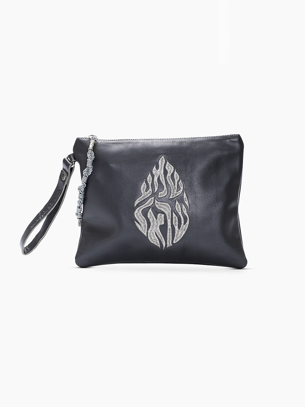 Shema Israel Leather Pouch Handbag Gray Smooth Israel