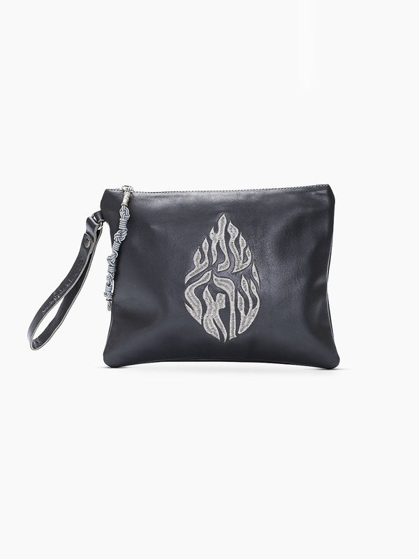 Shema Israel Leather Pouch Handbag Gray Smooth Israel