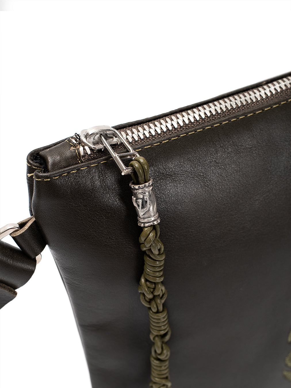 Shema Israel Leather Pouch Handbag Green Smooth Israel