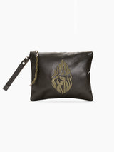 Shema Israel Leather Pouch Handbag Green Smooth Israel