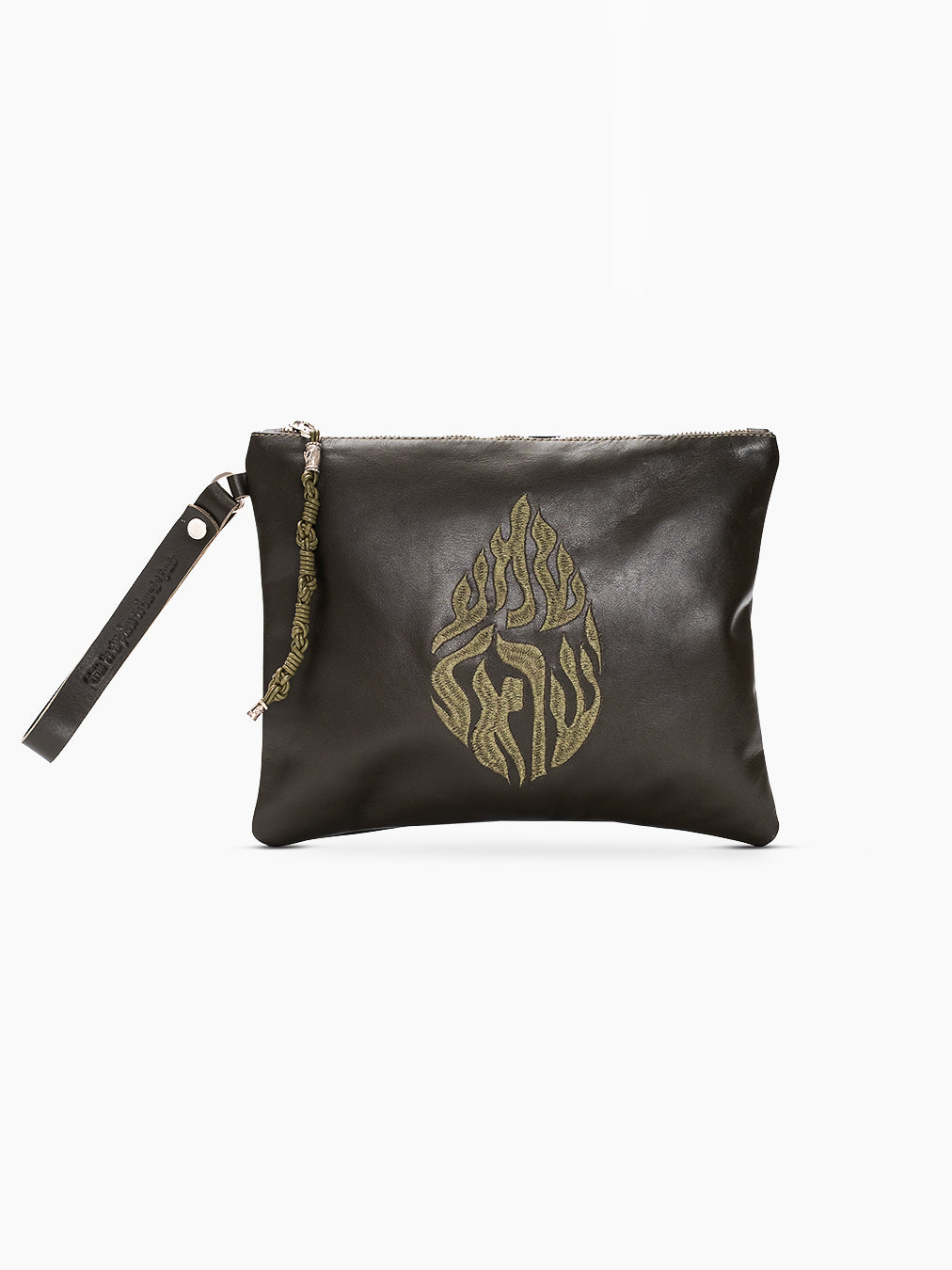 Shema Israel Leather Pouch Handbag Green Smooth Israel